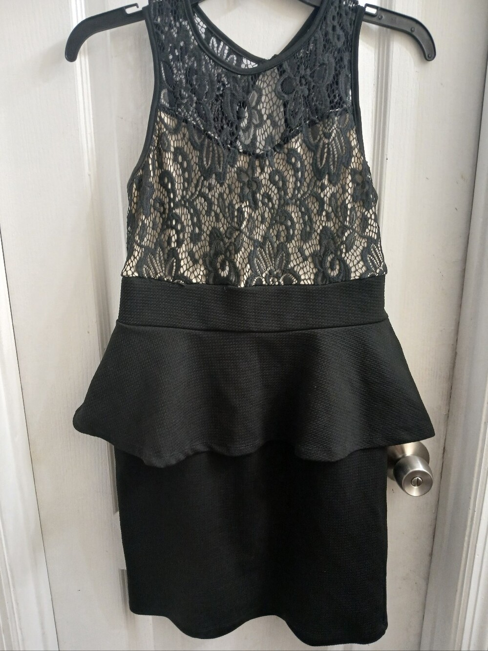 Love By Chesley Sleeveless Black Lace Illusion Bodice Peplum Dress L